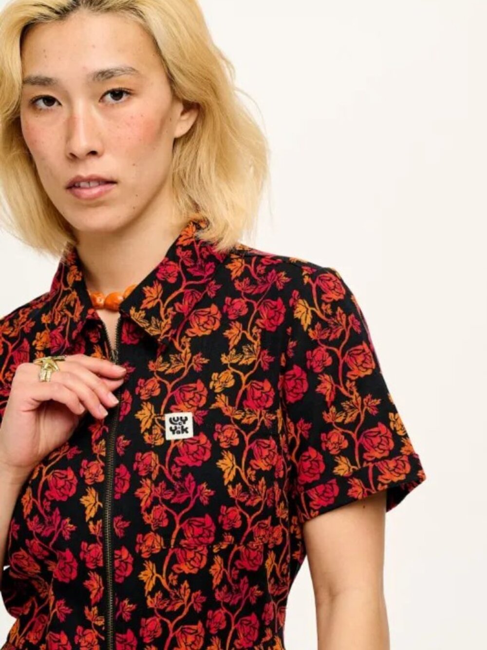 Lucy & Yak Ragan Jumpsuit Nina Print Rose Floral Black Organic Cotton UK 10 US 6